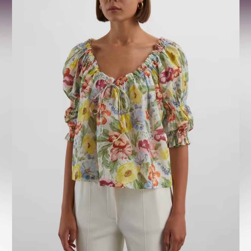 DOEN INEZ BLANC Anenome bloom blouse NWT